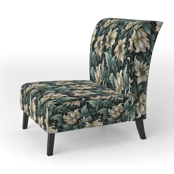 Green And Beige Intriguing Beauty Floral Pattern - Cottage Accent Slipper Chair