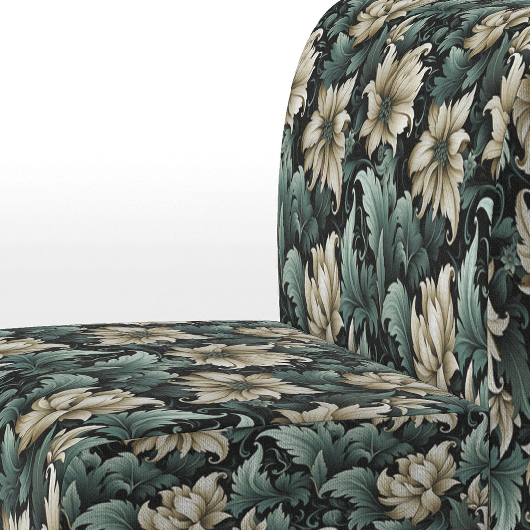 Green And Beige Intriguing Beauty Floral Pattern - Cottage Accent Slipper Chair