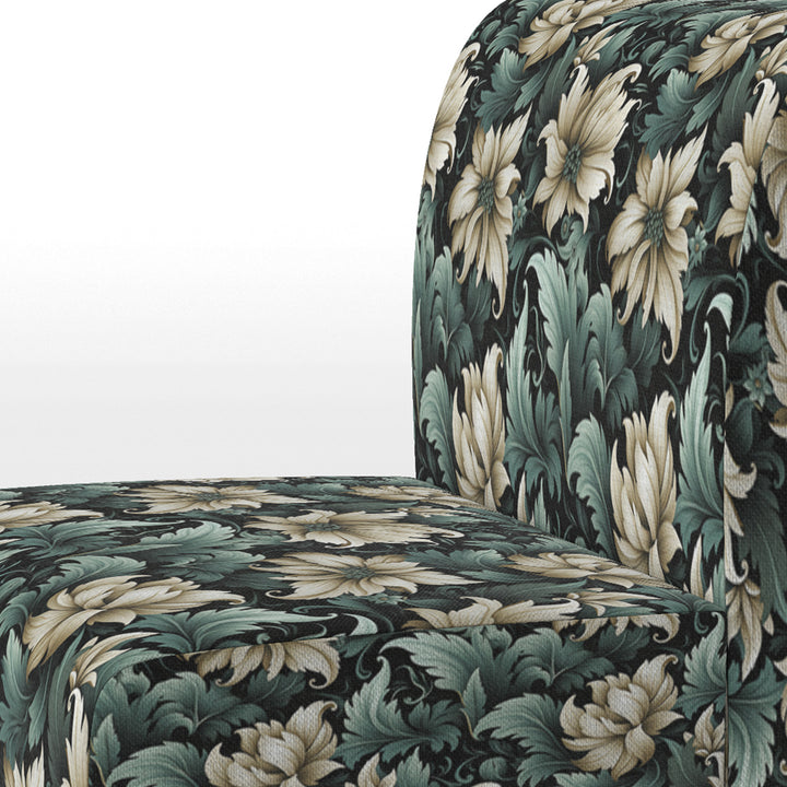Green And Beige Intriguing Beauty Floral Pattern - Cottage Accent Slipper Chair