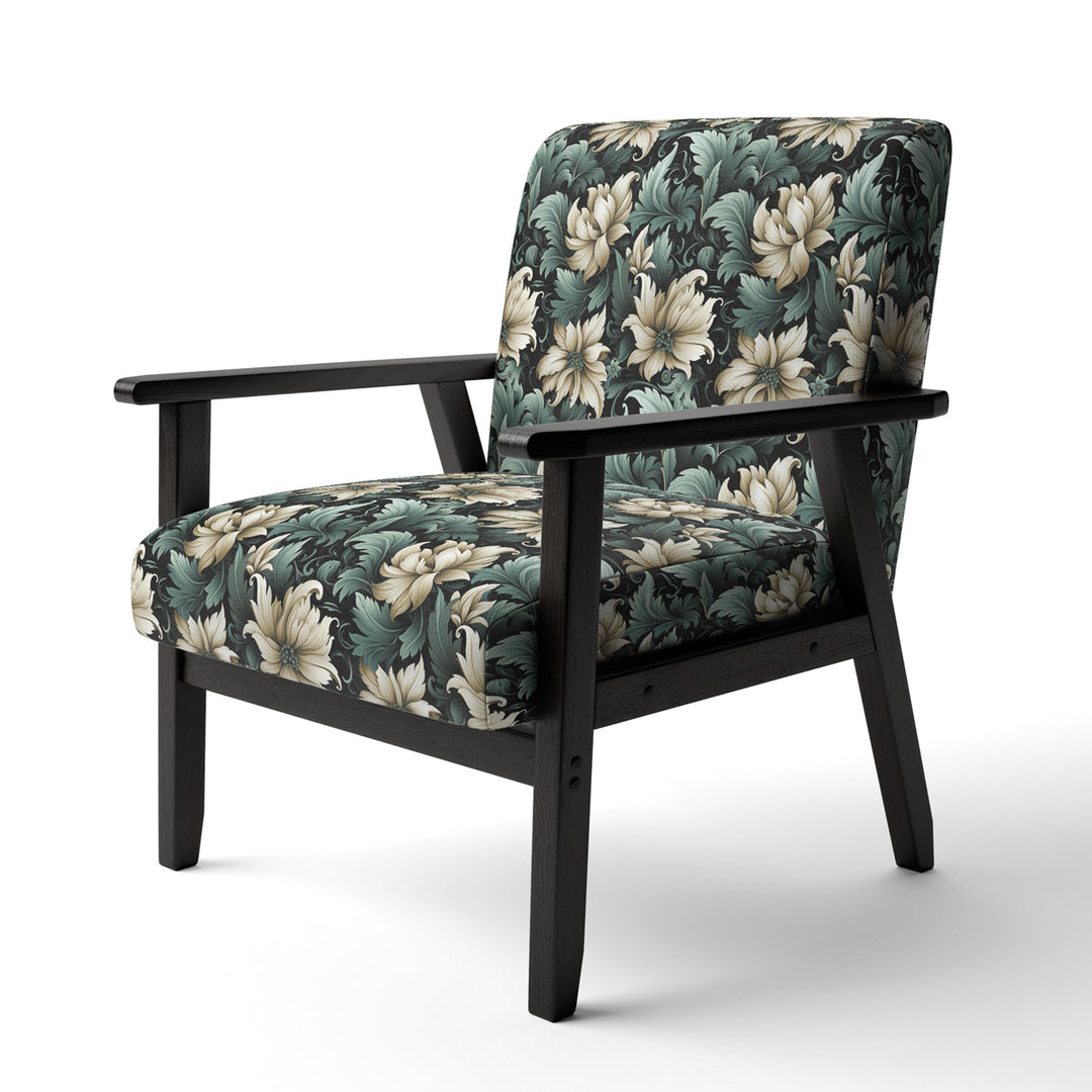 Green And Beige Intriguing Beauty Floral Pattern - Cottage Accent Slipper Chair