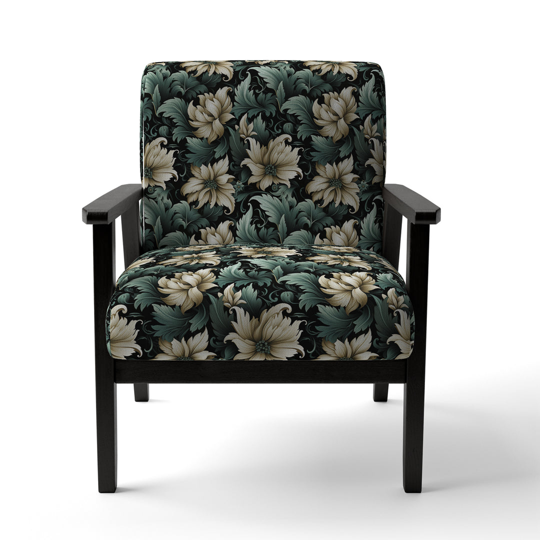 Green And Beige Intriguing Beauty Floral Pattern - Cottage Accent Slipper Chair