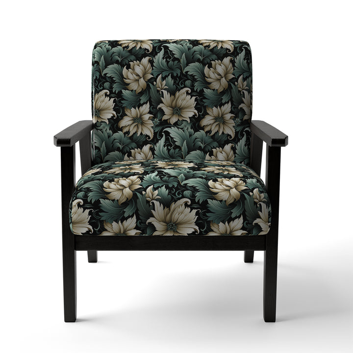 Green And Beige Intriguing Beauty Floral Pattern - Cottage Accent Slipper Chair