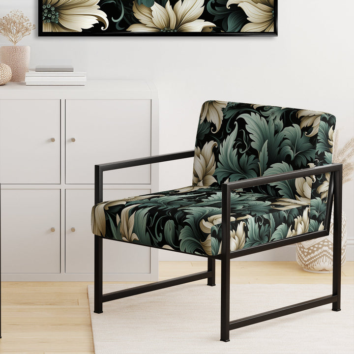 Green And Beige Intriguing Beauty Floral Pattern - Cottage Accent Slipper Chair