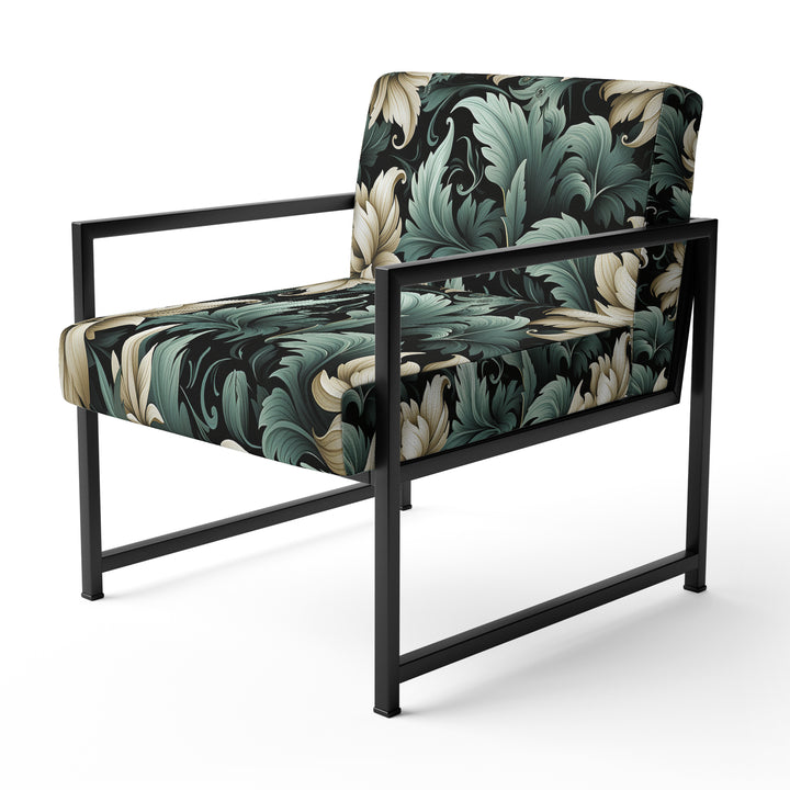 Green And Beige Intriguing Beauty Floral Pattern - Cottage Accent Slipper Chair