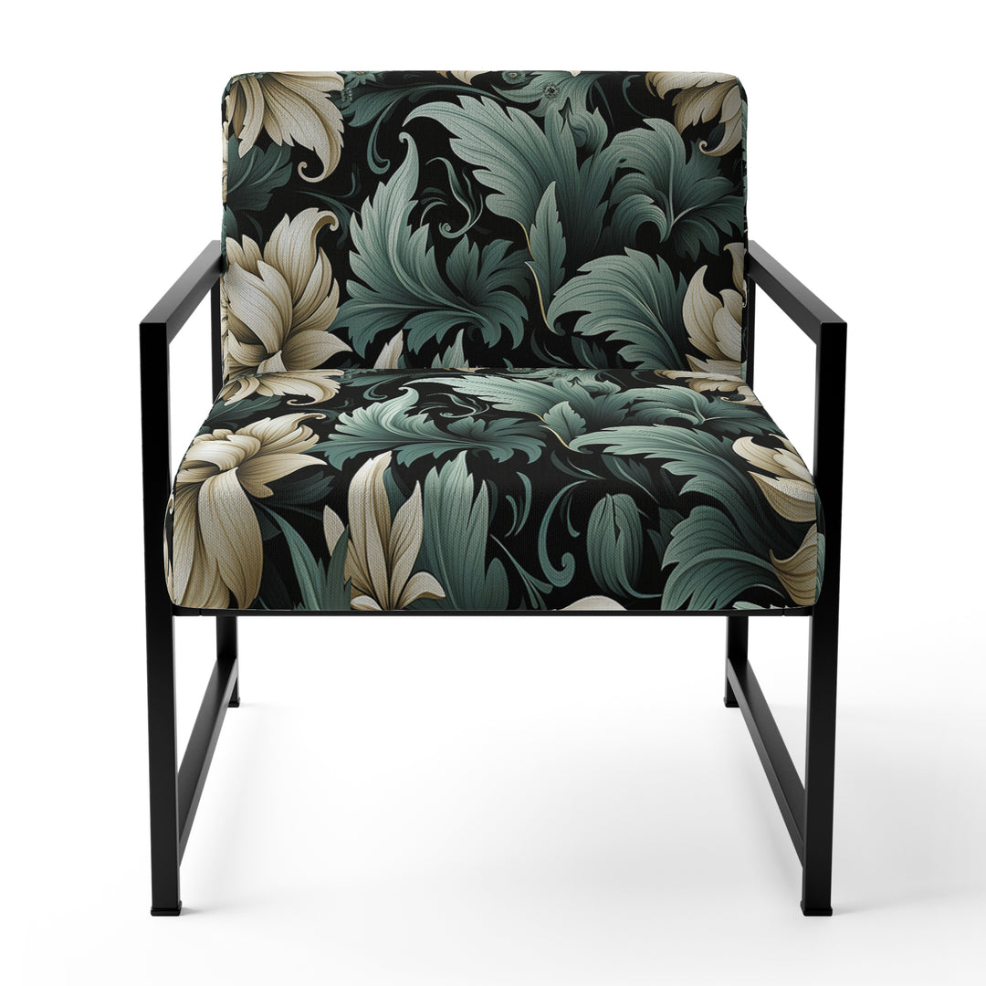 Green And Beige Intriguing Beauty Floral Pattern - Cottage Accent Slipper Chair