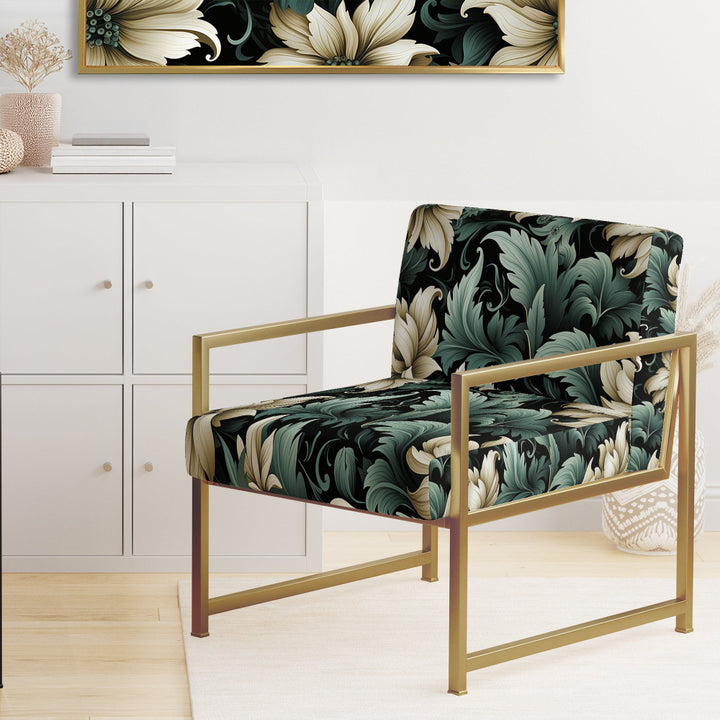 Green And Beige Intriguing Beauty Floral Pattern - Cottage Accent Slipper Chair