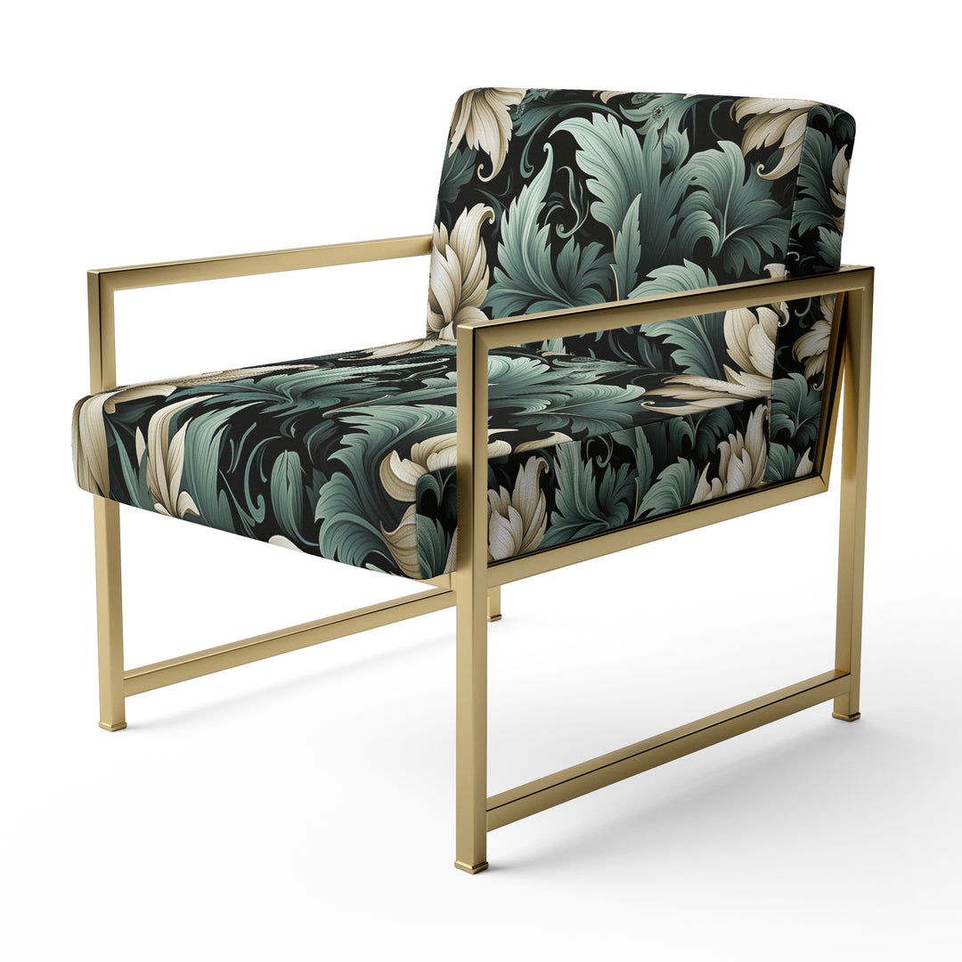 Green And Beige Intriguing Beauty Floral Pattern - Cottage Accent Slipper Chair