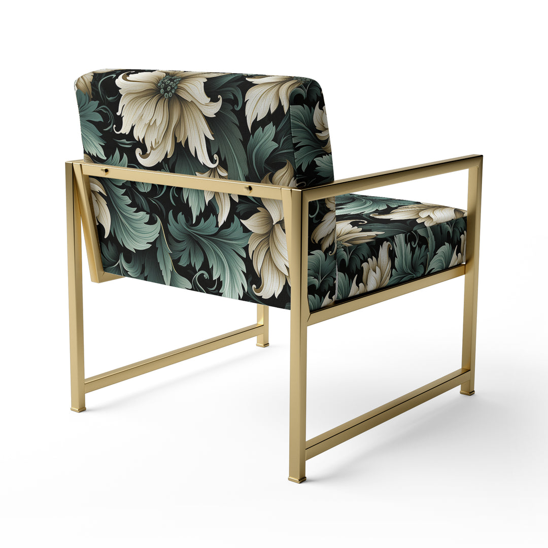 Green And Beige Intriguing Beauty Floral Pattern - Cottage Accent Slipper Chair