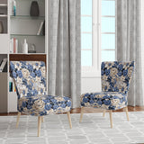 Beige And Blue Farmhouse Floral Pattern - Upholstered Cottage Accent Chairs