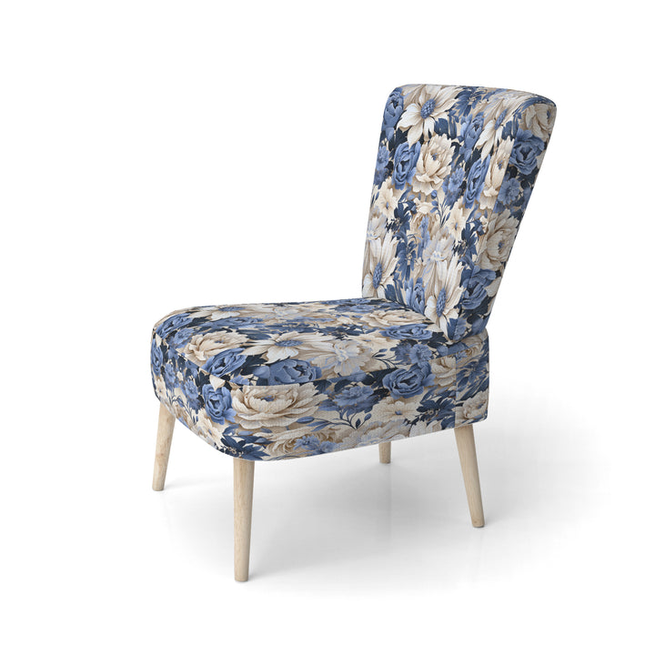 Beige And Blue Farmhouse Floral Pattern - Upholstered Cottage Accent Chairs
