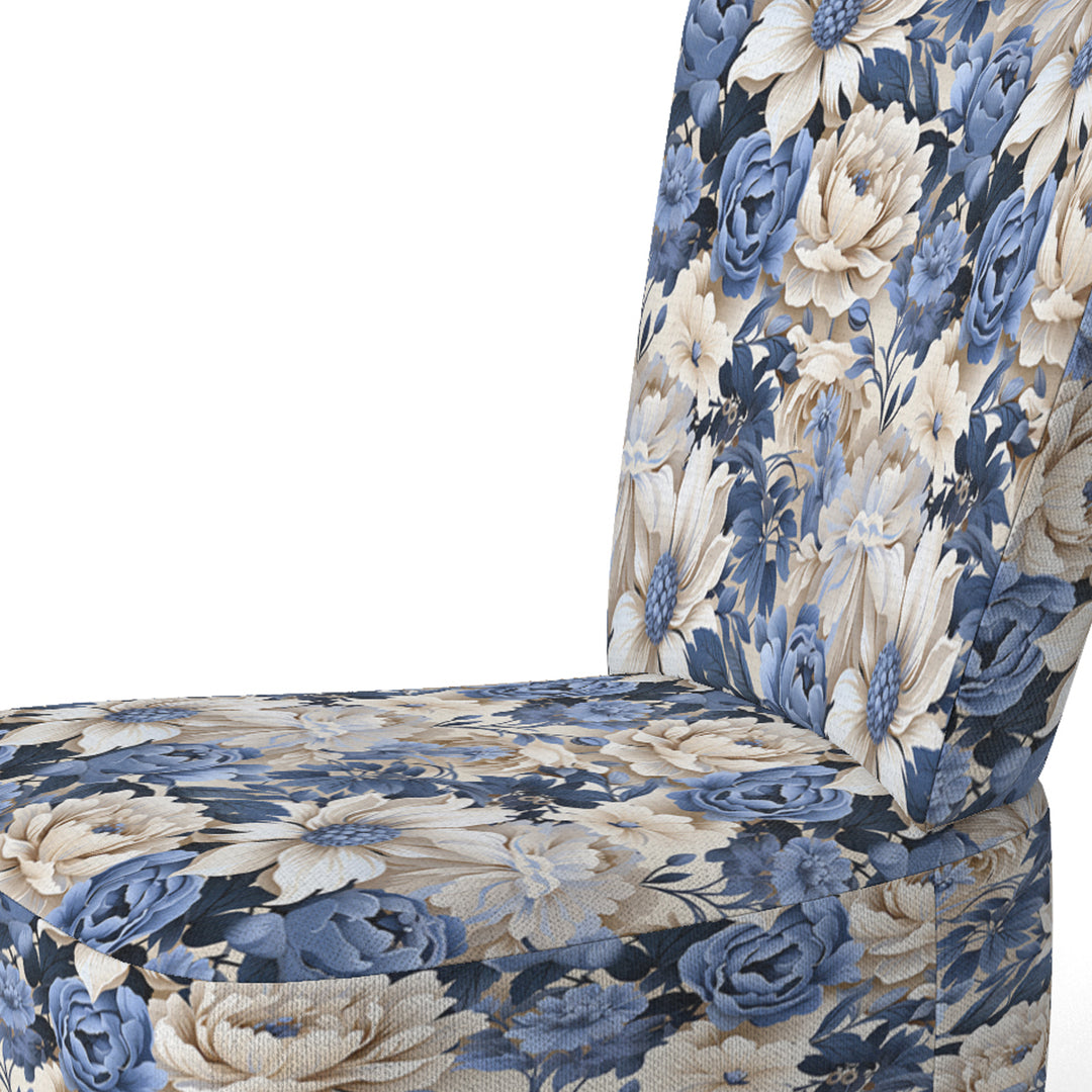 Beige And Blue Farmhouse Floral Pattern - Upholstered Cottage Accent Chairs