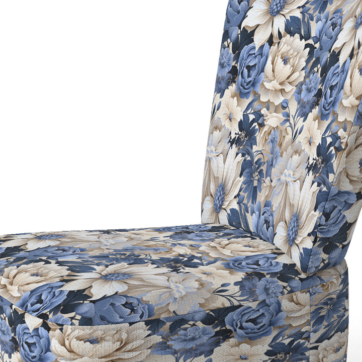 Beige And Blue Farmhouse Floral Pattern - Upholstered Cottage Accent Chairs