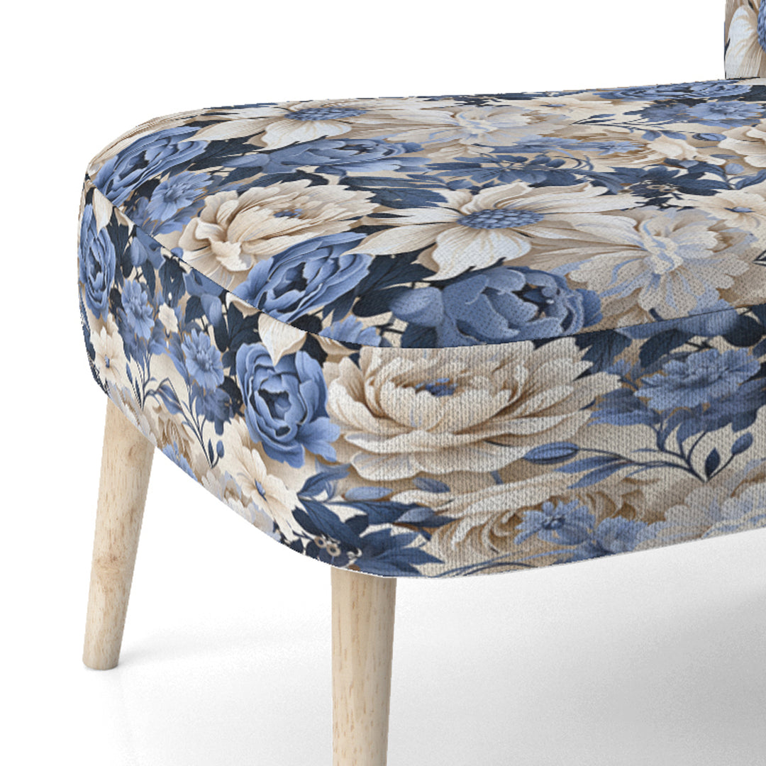 Beige And Blue Farmhouse Floral Pattern - Upholstered Cottage Accent Chairs