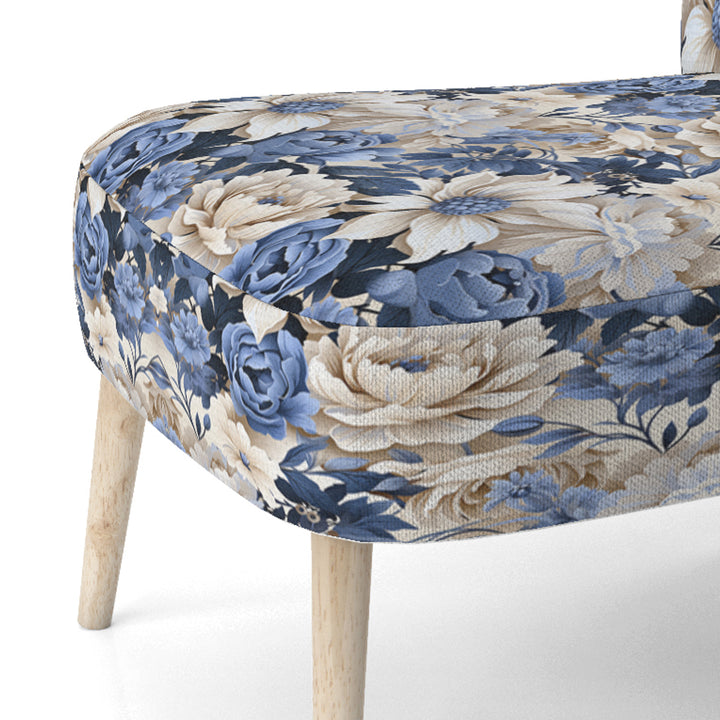Beige And Blue Farmhouse Floral Pattern - Upholstered Cottage Accent Chairs