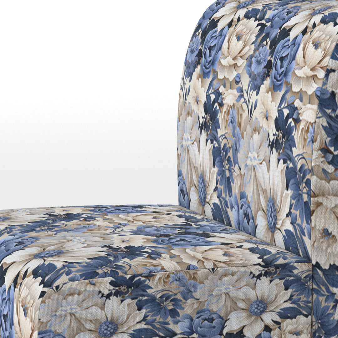 Beige And Blue Farmhouse Floral Pattern - Upholstered Cottage Accent Chairs