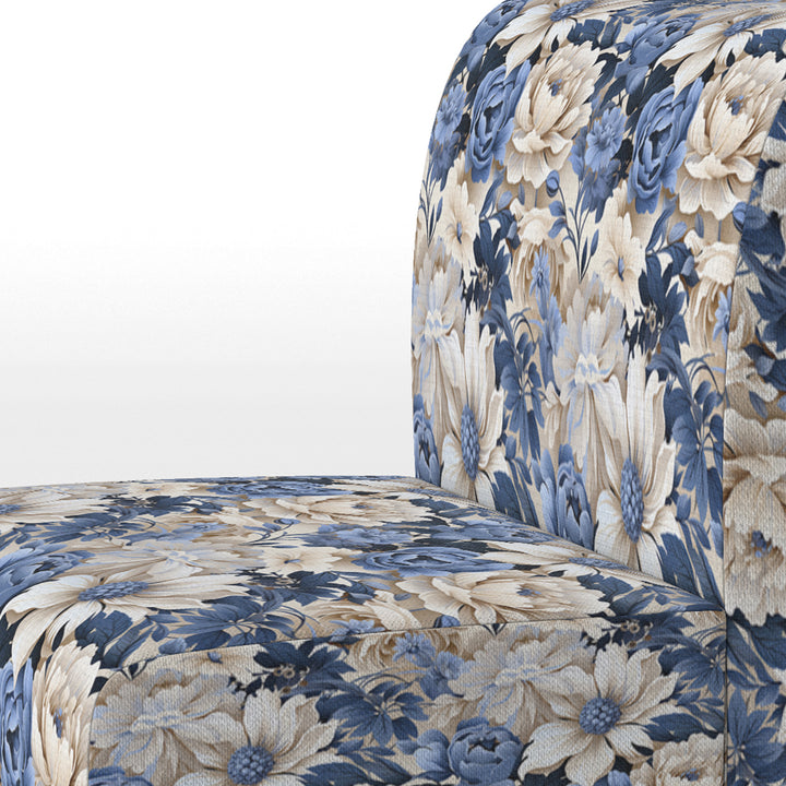 Beige And Blue Farmhouse Floral Pattern - Upholstered Cottage Accent Chairs