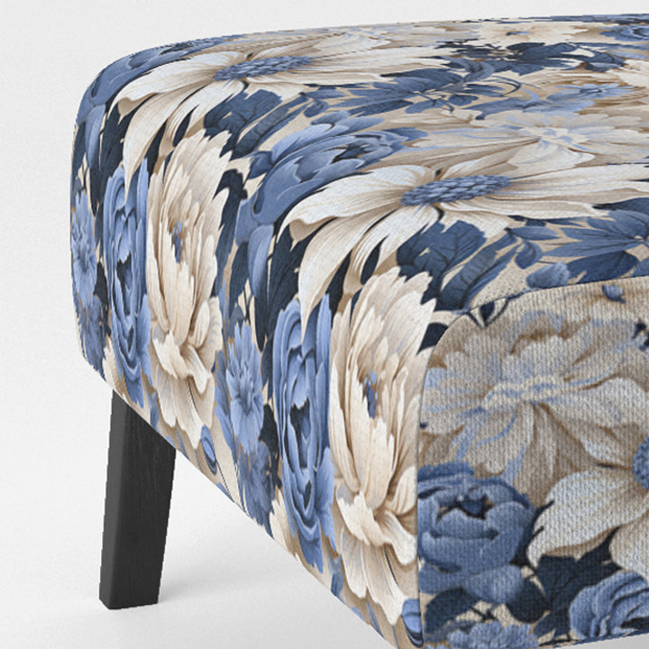 Beige And Blue Farmhouse Floral Pattern - Upholstered Cottage Accent Chairs