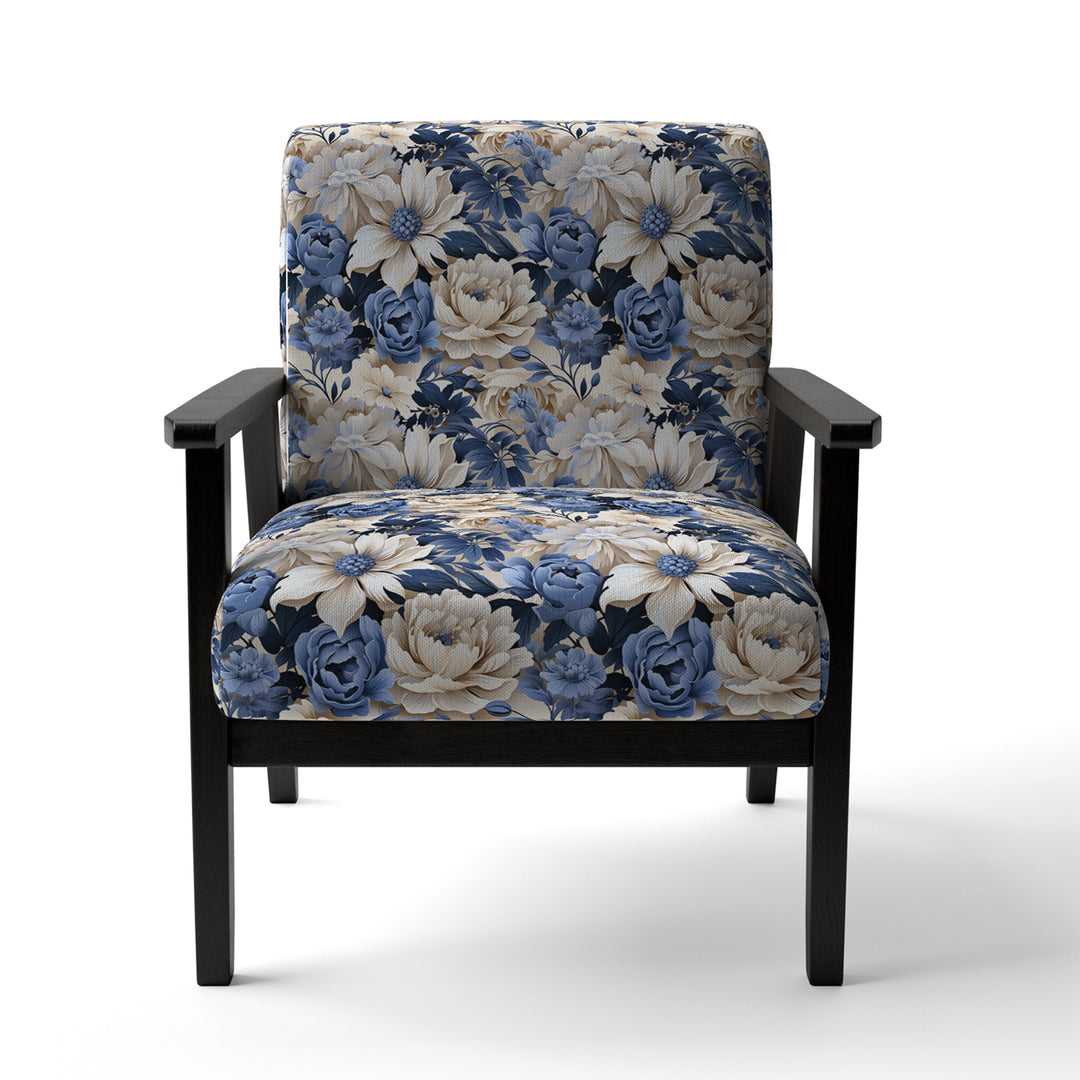 Beige And Blue Farmhouse Floral Pattern - Upholstered Cottage Accent Chairs