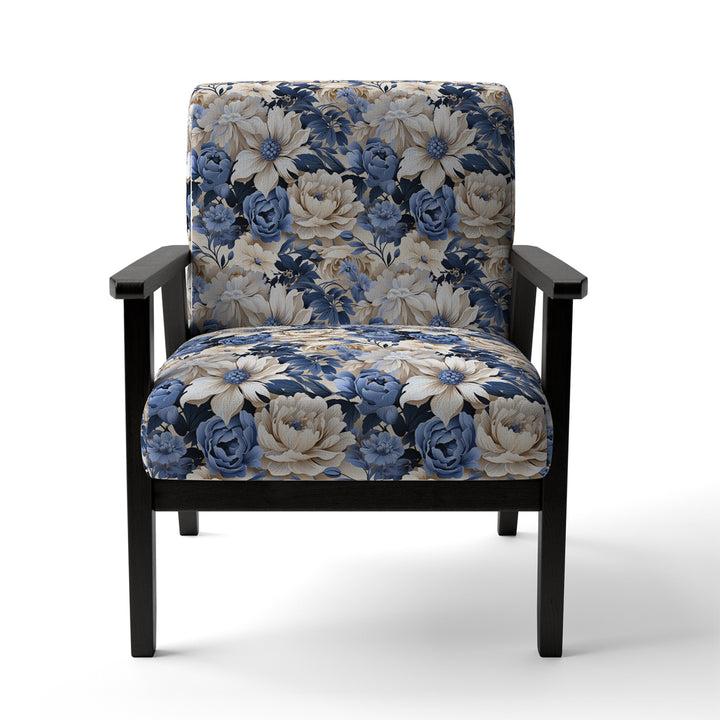 Beige And Blue Farmhouse Floral Pattern - Upholstered Cottage Accent Chairs