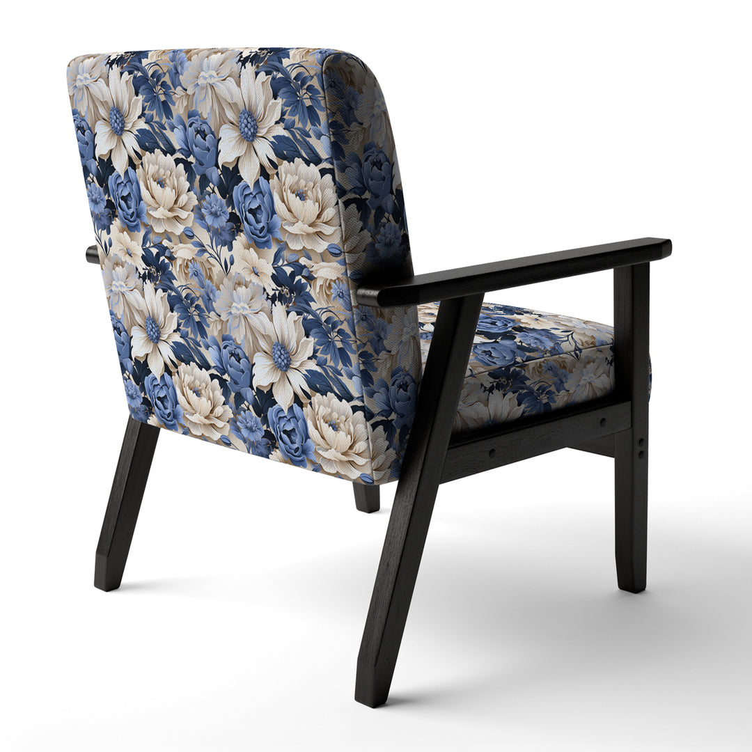 Beige And Blue Farmhouse Floral Pattern - Upholstered Cottage Accent Chairs