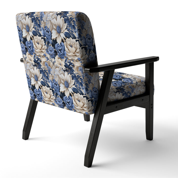 Beige And Blue Farmhouse Floral Pattern - Upholstered Cottage Accent Chairs