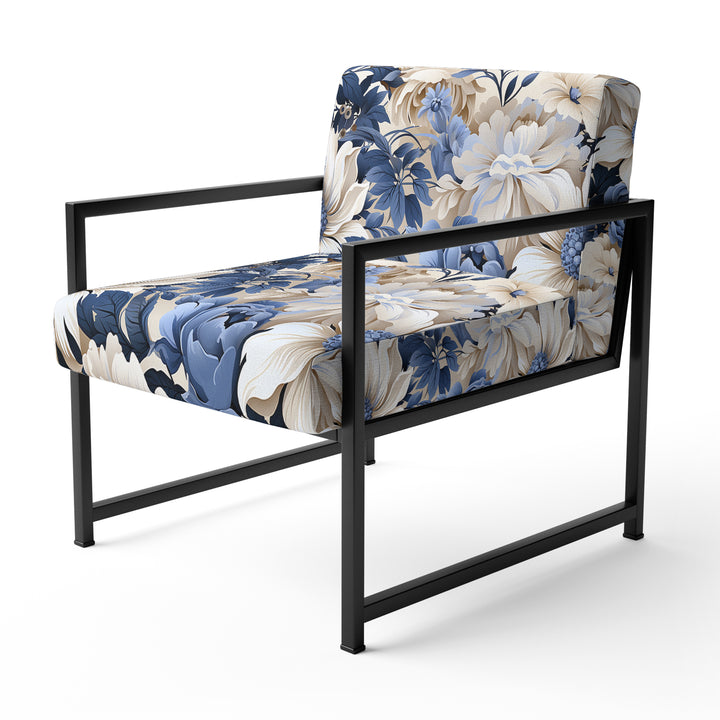 Beige And Blue Farmhouse Floral Pattern - Upholstered Cottage Accent Chairs