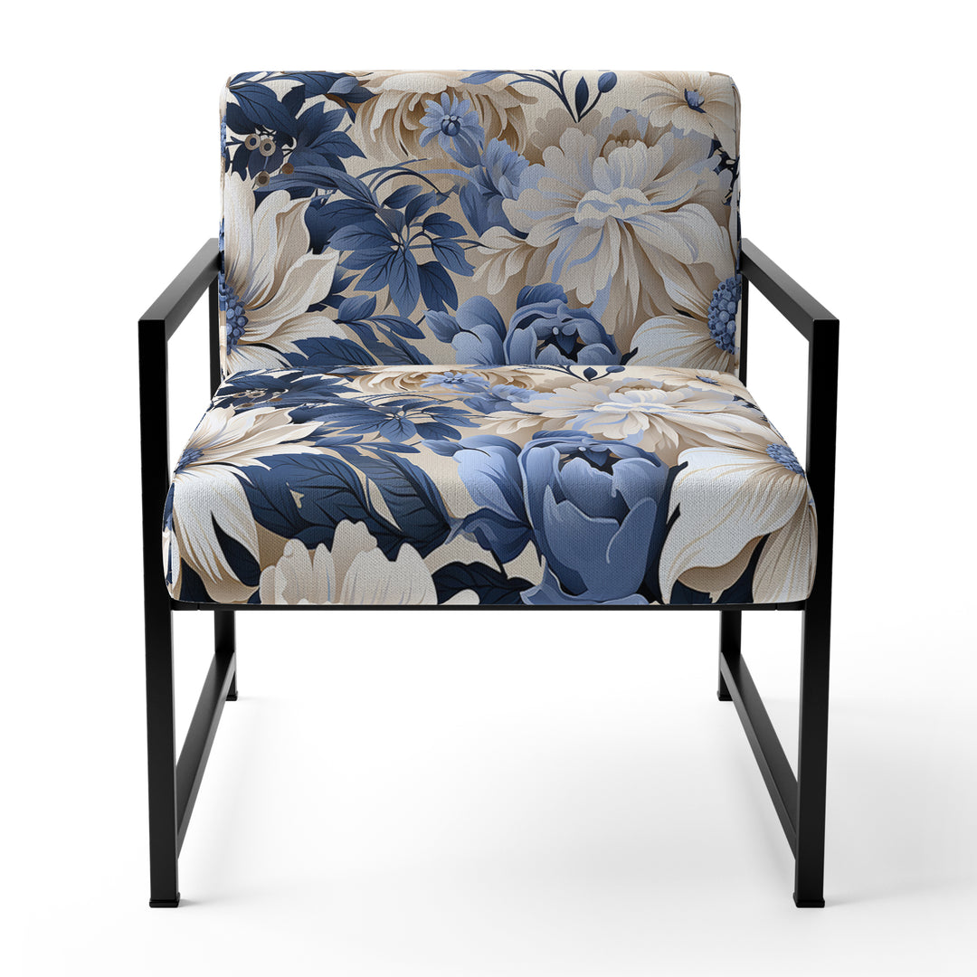 Beige And Blue Farmhouse Floral Pattern - Upholstered Cottage Accent Chairs