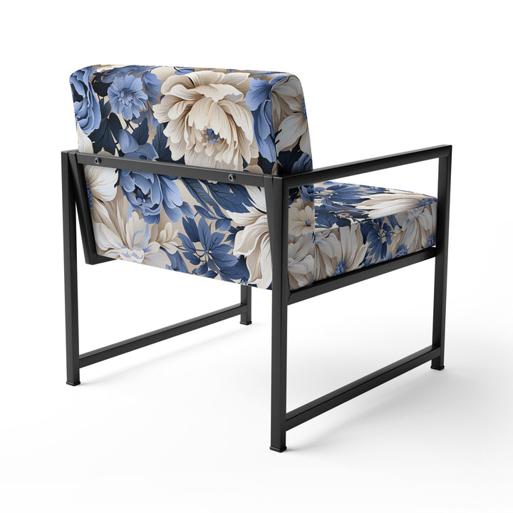 Beige And Blue Farmhouse Floral Pattern - Upholstered Cottage Accent Chairs
