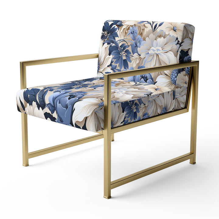 Beige And Blue Farmhouse Floral Pattern - Upholstered Cottage Accent Chairs