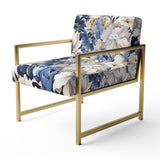 Beige And Blue Farmhouse Floral Pattern - Upholstered Cottage Accent Chairs