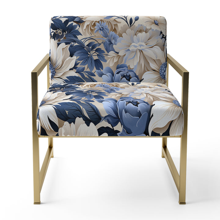 Beige And Blue Farmhouse Floral Pattern - Upholstered Cottage Accent Chairs