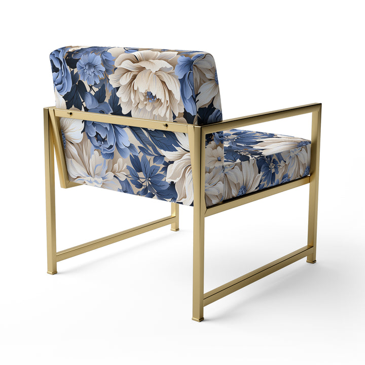 Beige And Blue Farmhouse Floral Pattern - Upholstered Cottage Accent Chairs