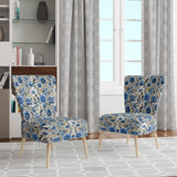 Blue Scandinavian Simplicity Floral Pattern - Upholstered Cottage Accent Chairs
