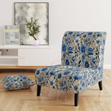 Blue Scandinavian Simplicity Floral Pattern - Upholstered Cottage Accent Chairs
