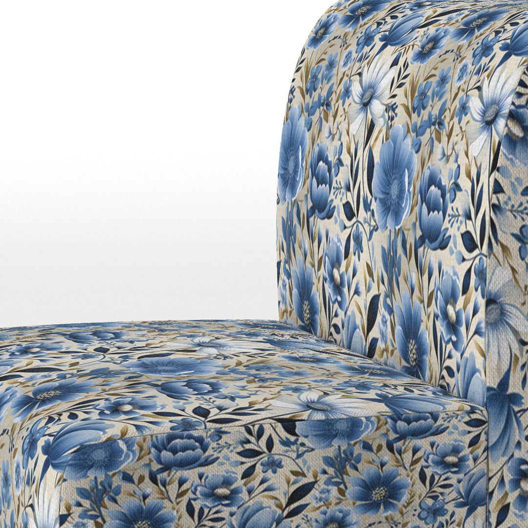 Blue Scandinavian Simplicity Floral Pattern - Upholstered Cottage Accent Chairs