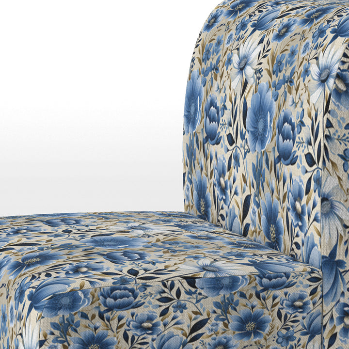 Blue Scandinavian Simplicity Floral Pattern - Upholstered Cottage Accent Chairs