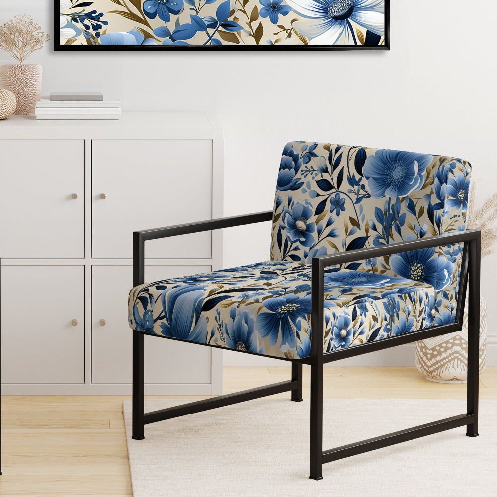 Blue Scandinavian Simplicity Floral Pattern - Upholstered Cottage Accent Chairs