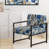 Blue Scandinavian Simplicity Floral Pattern - Upholstered Cottage Accent Chairs