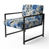 Blue Scandinavian Simplicity Floral Pattern - Upholstered Cottage Accent Chairs