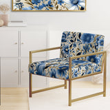 Blue Scandinavian Simplicity Floral Pattern - Upholstered Cottage Accent Chairs