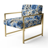 Blue Scandinavian Simplicity Floral Pattern - Upholstered Cottage Accent Chairs