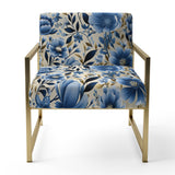 Blue Scandinavian Simplicity Floral Pattern - Upholstered Cottage Accent Chairs