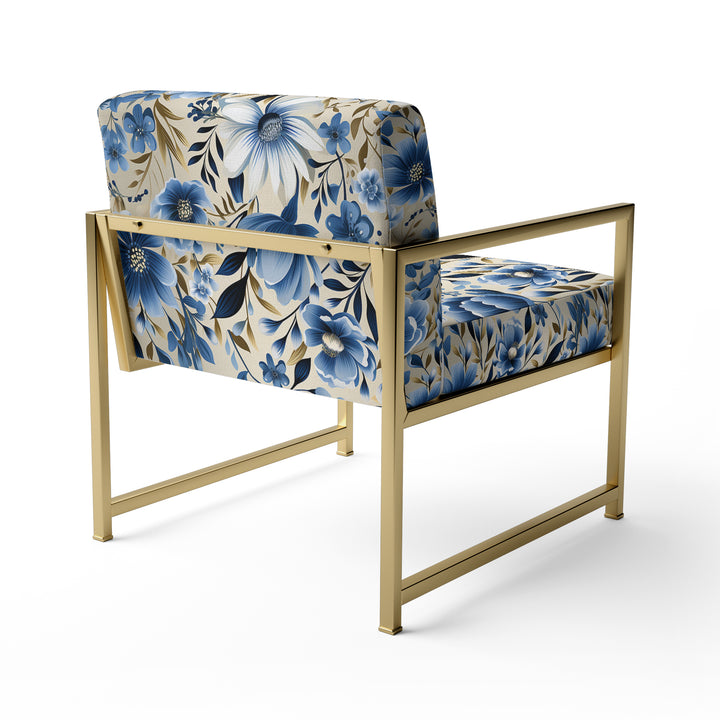 Blue Scandinavian Simplicity Floral Pattern - Upholstered Cottage Accent Chairs