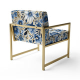 Blue Scandinavian Simplicity Floral Pattern - Upholstered Cottage Accent Chairs