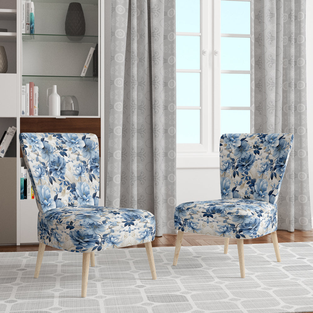 Serene Blue Garden Blooms Floral Pattern - Cottage Arm Chair