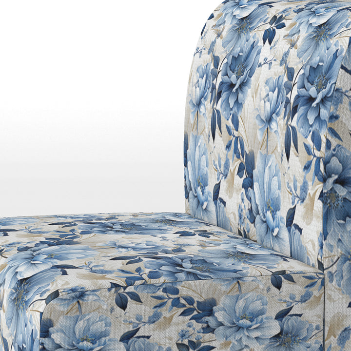 Serene Blue Garden Blooms Floral Pattern - Cottage Arm Chair
