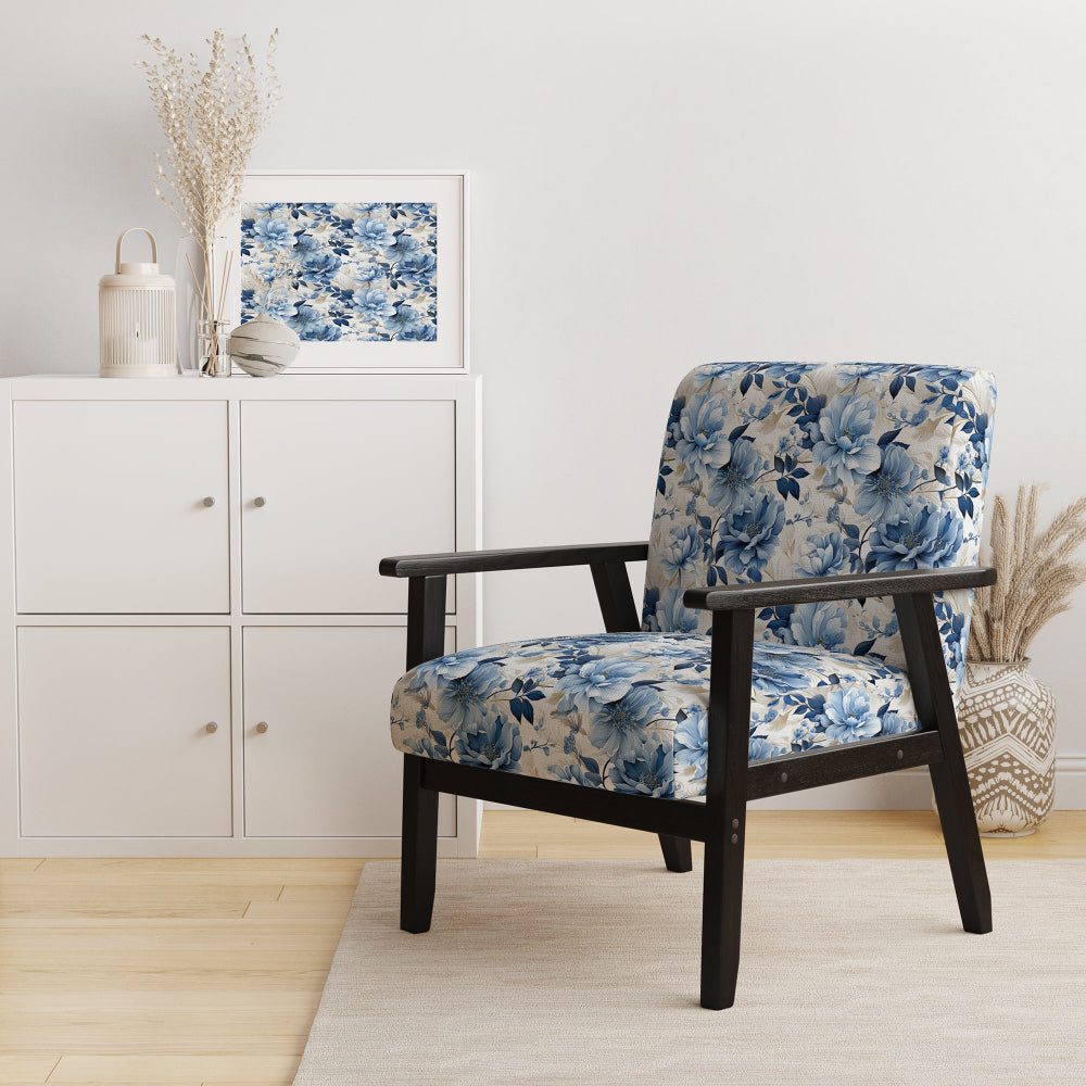 Serene Blue Garden Blooms Floral Pattern - Cottage Arm Chair