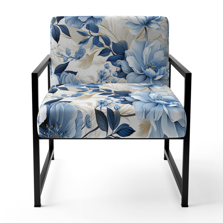 Serene Blue Garden Blooms Floral Pattern - Cottage Arm Chair