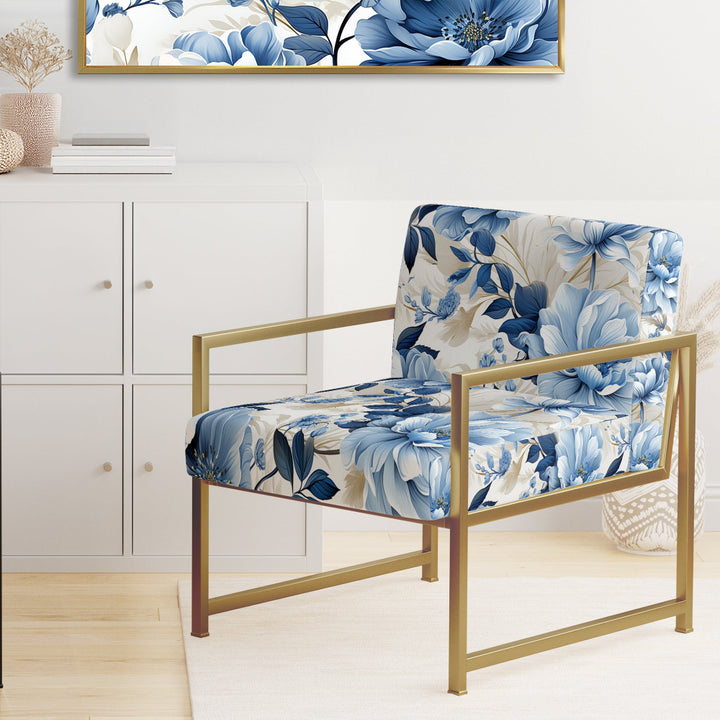 Serene Blue Garden Blooms Floral Pattern - Cottage Arm Chair