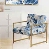 Serene Blue Garden Blooms Floral Pattern - Cottage Arm Chair